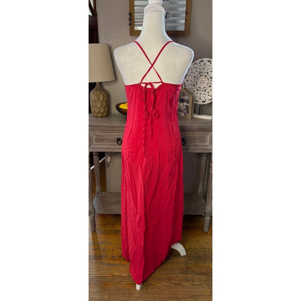 GAP Ruched Slip Midi Dress Slipper Red Strappy Back 
Small - Picture 6 of 10